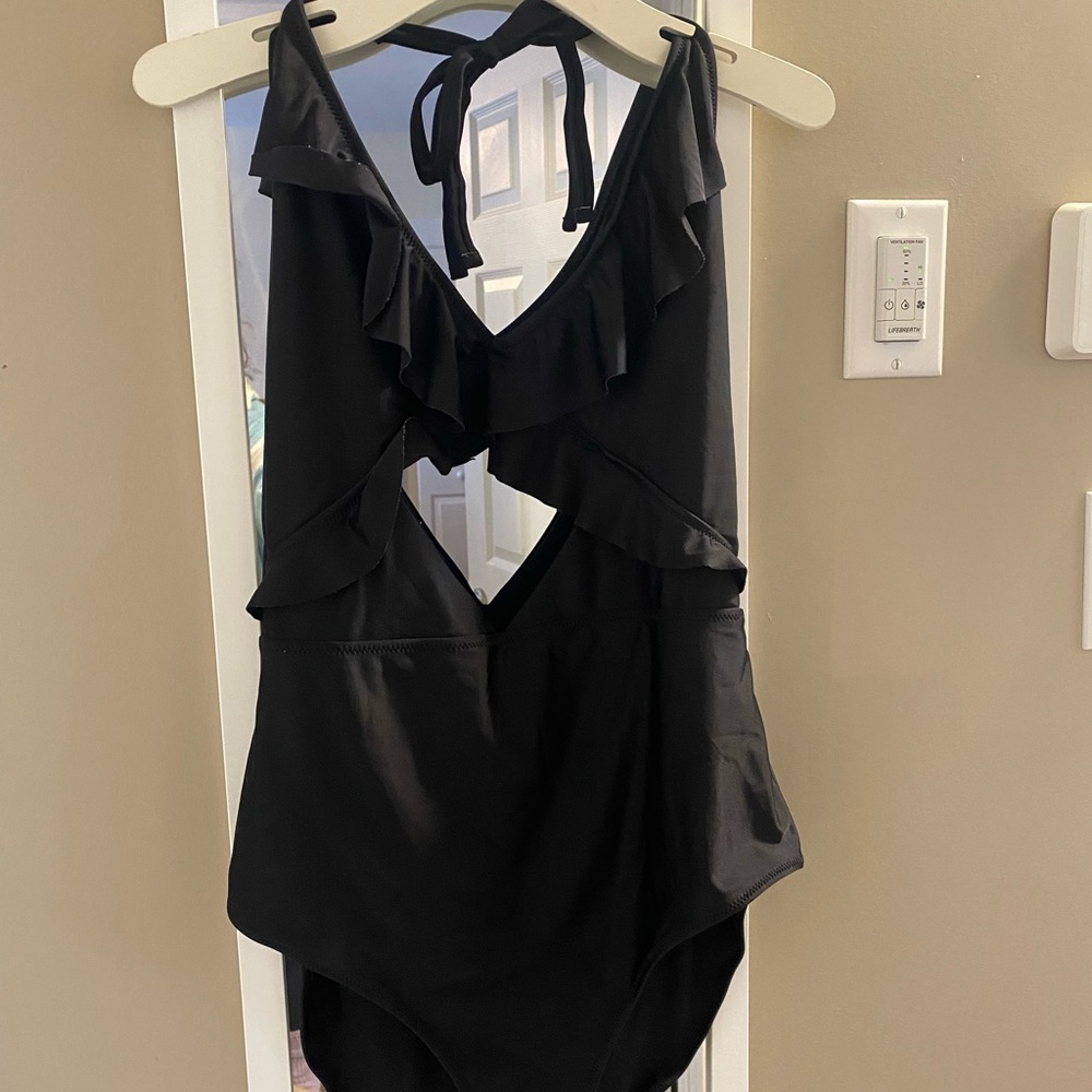 Aerie Black Ruffled One Piece Swimsuit